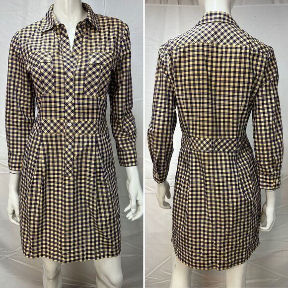 Theory Lidiya Dress Womens Size 6 Plaid Gingham Multicolor Front Buttons Pockets - Picture 1 of 12